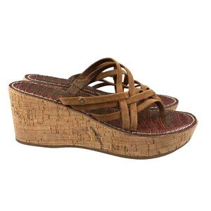 Sam Edelman Women's Size 8 Reana Brown Leather Open Toe Slip On Wedge Sandals